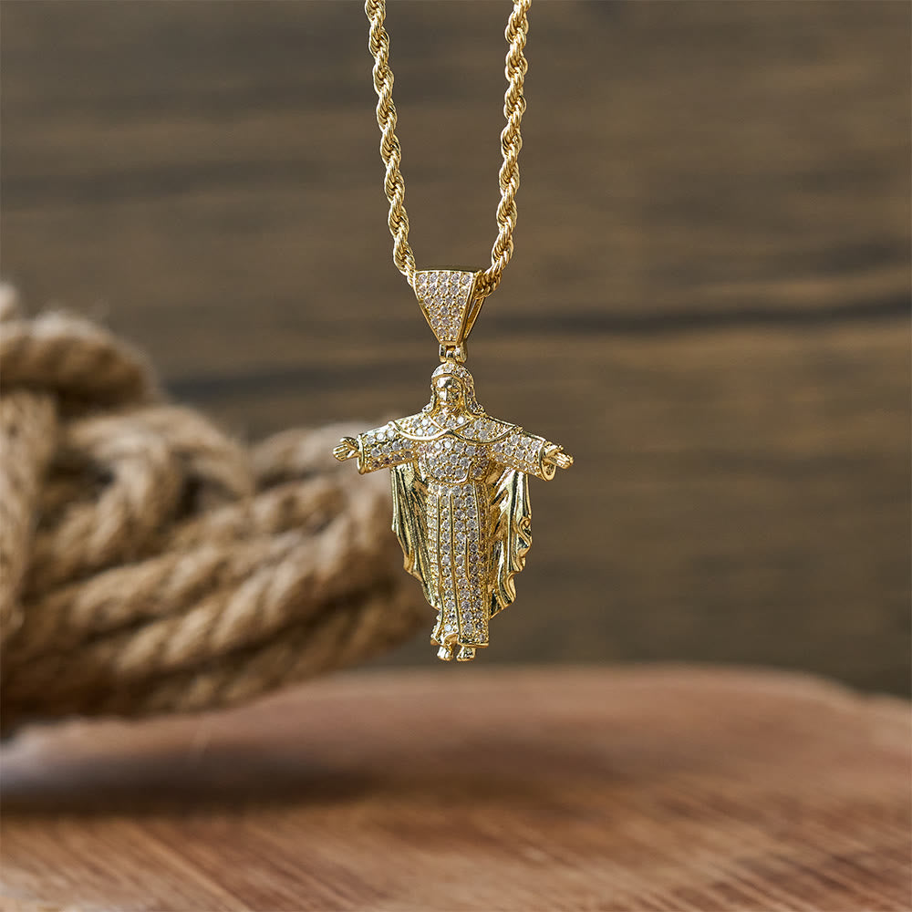 Iced Out Jesus Cross Pendant Necklace with Gift Box