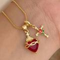 Sacred Heart & Rose Cross Pendant Necklace