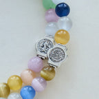 6mm Multicolor Cat's Eye Memory Wire Rosary Bracelet with St. Benedict