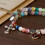 6mm Multicolor Cat's Eye Memory Wire Rosary Bracelet with St. Benedict