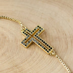 Golden/Silver/Black Zircon Cross Bracelet
