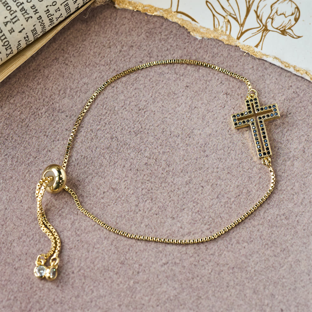 Golden/Silver/Black Zircon Cross Bracelet