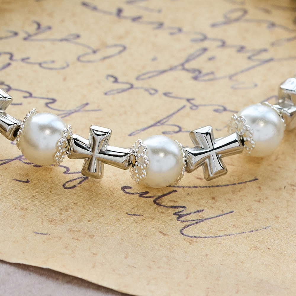 Silver Cross Accent Beaded Bracelet