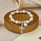 Silver Cross Accent Beaded Bracelet