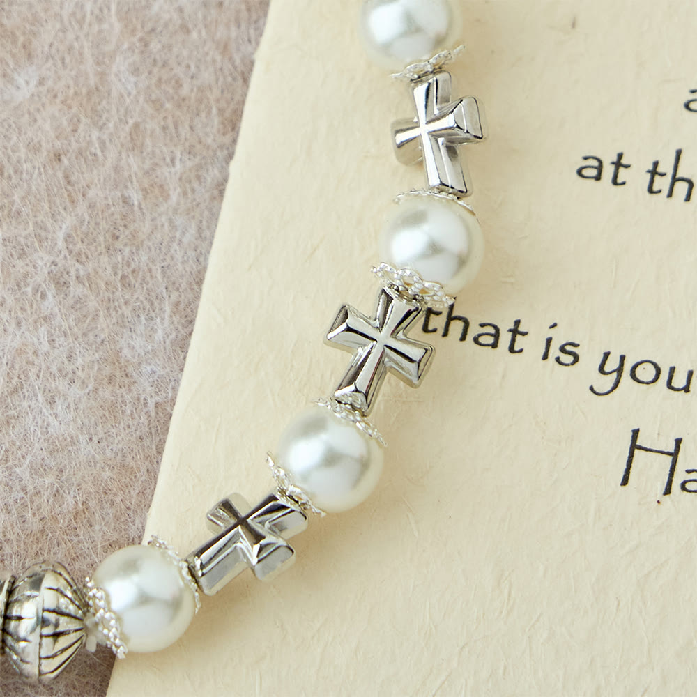 Silver Cross Accent Beaded Bracelet