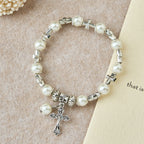 Silver Cross Accent Beaded Bracelet