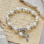 Silver Cross Accent Beaded Bracelet