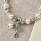 Silver Cross Accent Beaded Bracelet