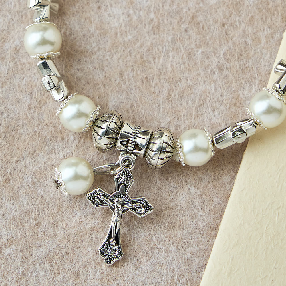 Silver Cross Accent Beaded Bracelet
