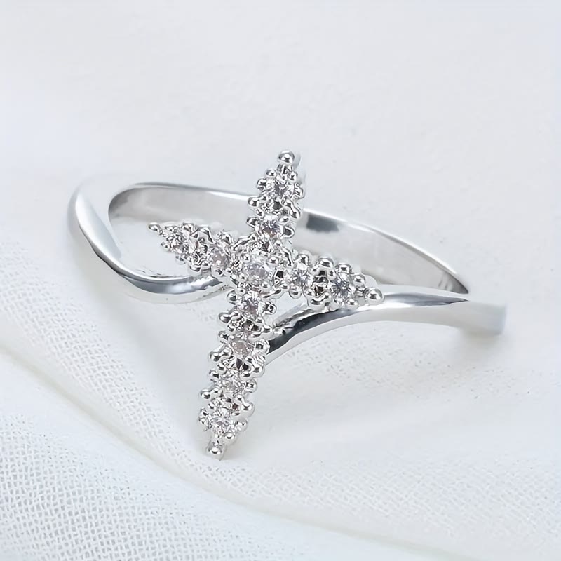 Cross Ring with Clustered Cubic Zirconia Accents