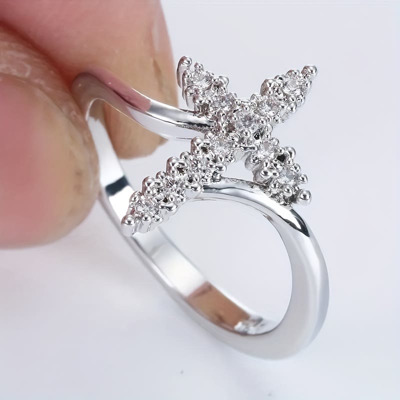 Cross Ring with Clustered Cubic Zirconia Accents