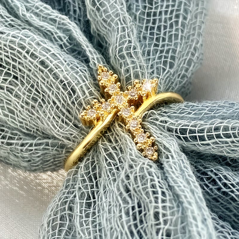 Cross Ring with Clustered Cubic Zirconia Accents