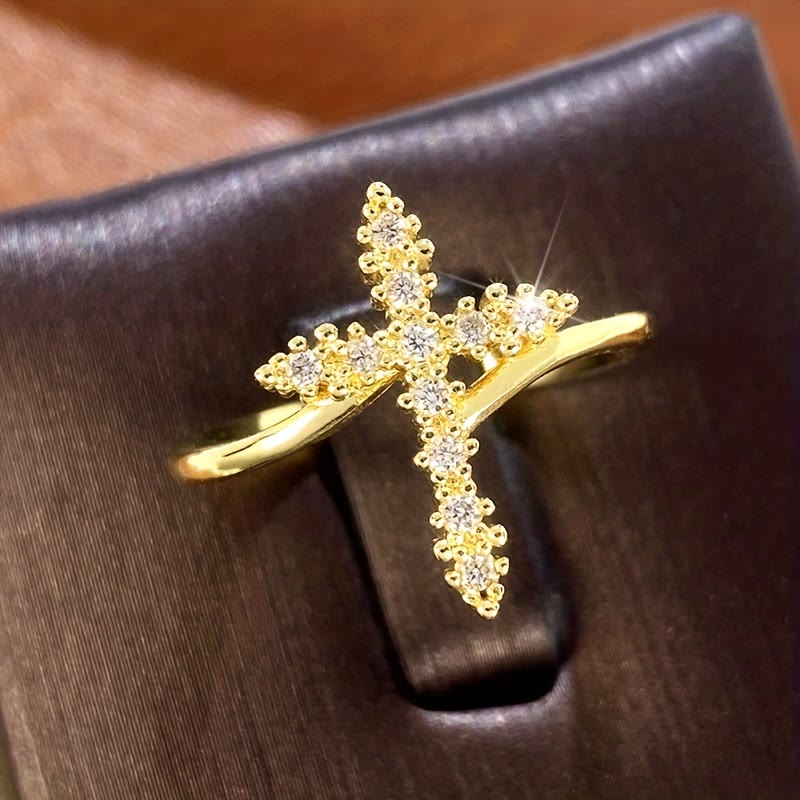 Cross Ring with Clustered Cubic Zirconia Accents