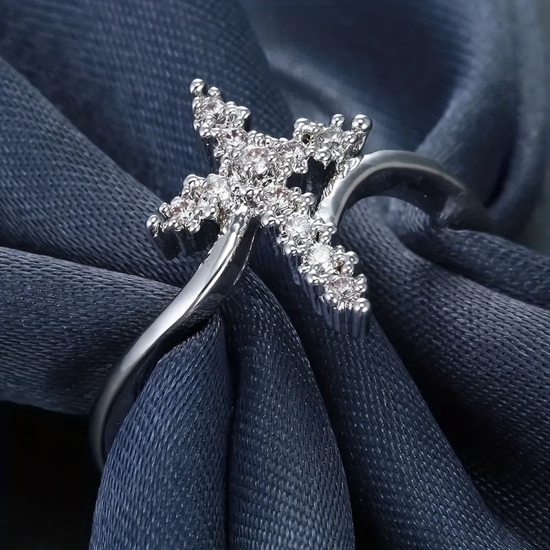 Cross Ring with Clustered Cubic Zirconia Accents