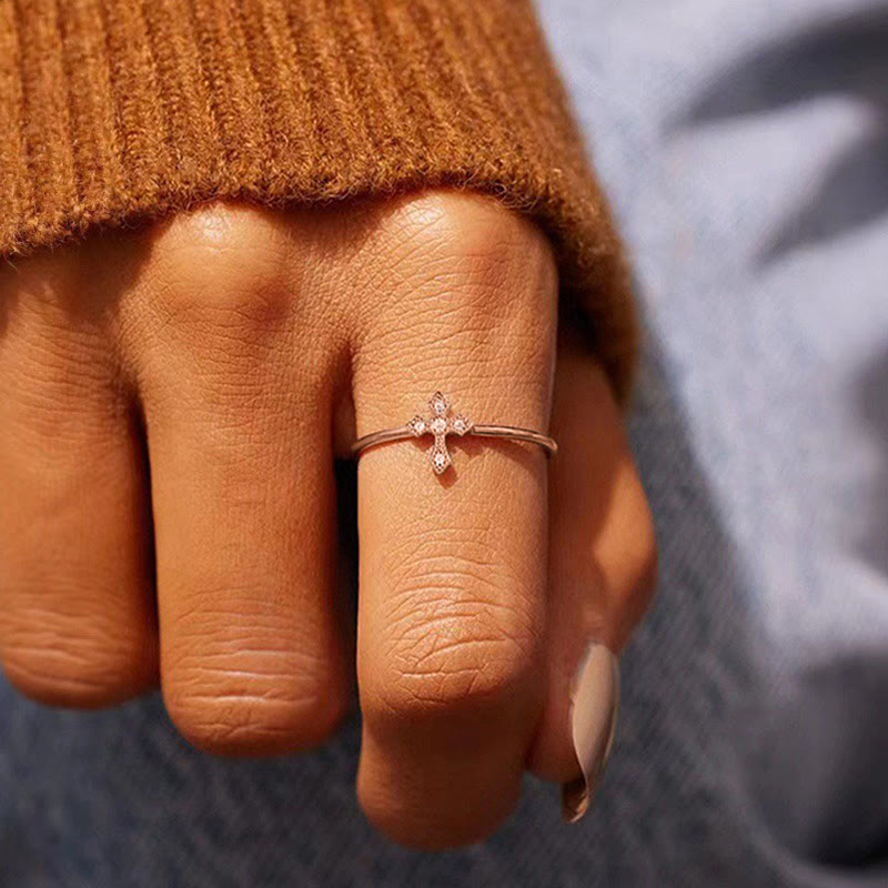 Zircon-Encrusted Cross Ring