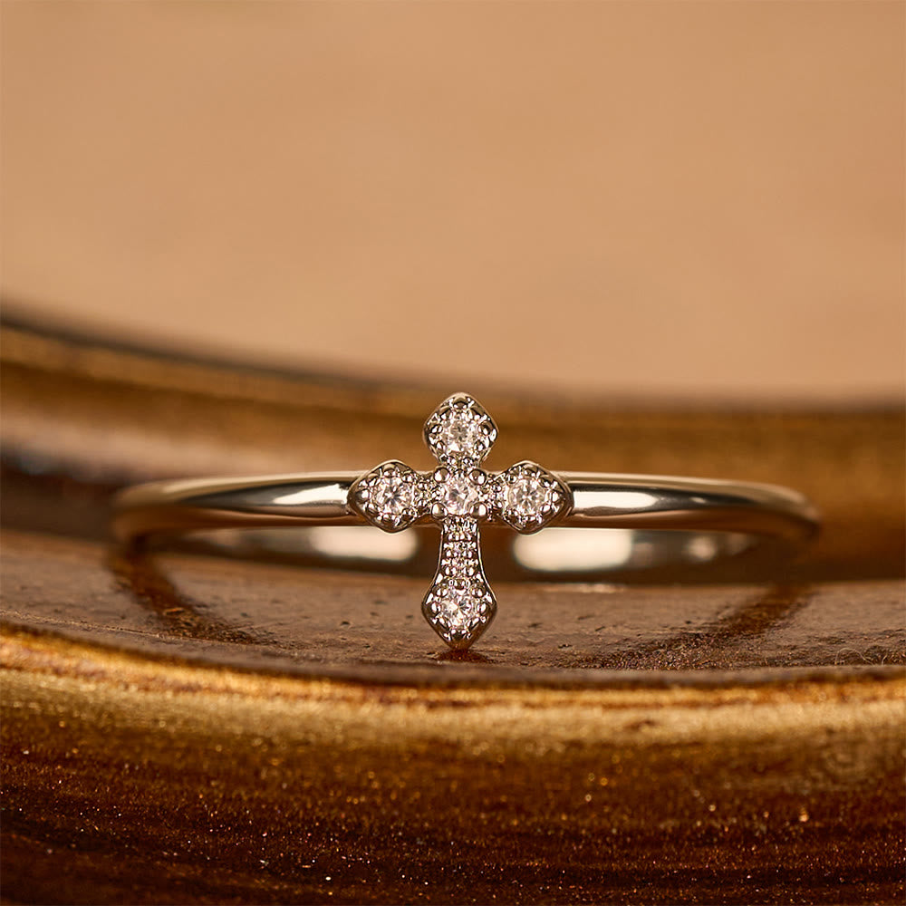 Zircon-Encrusted Cross Ring