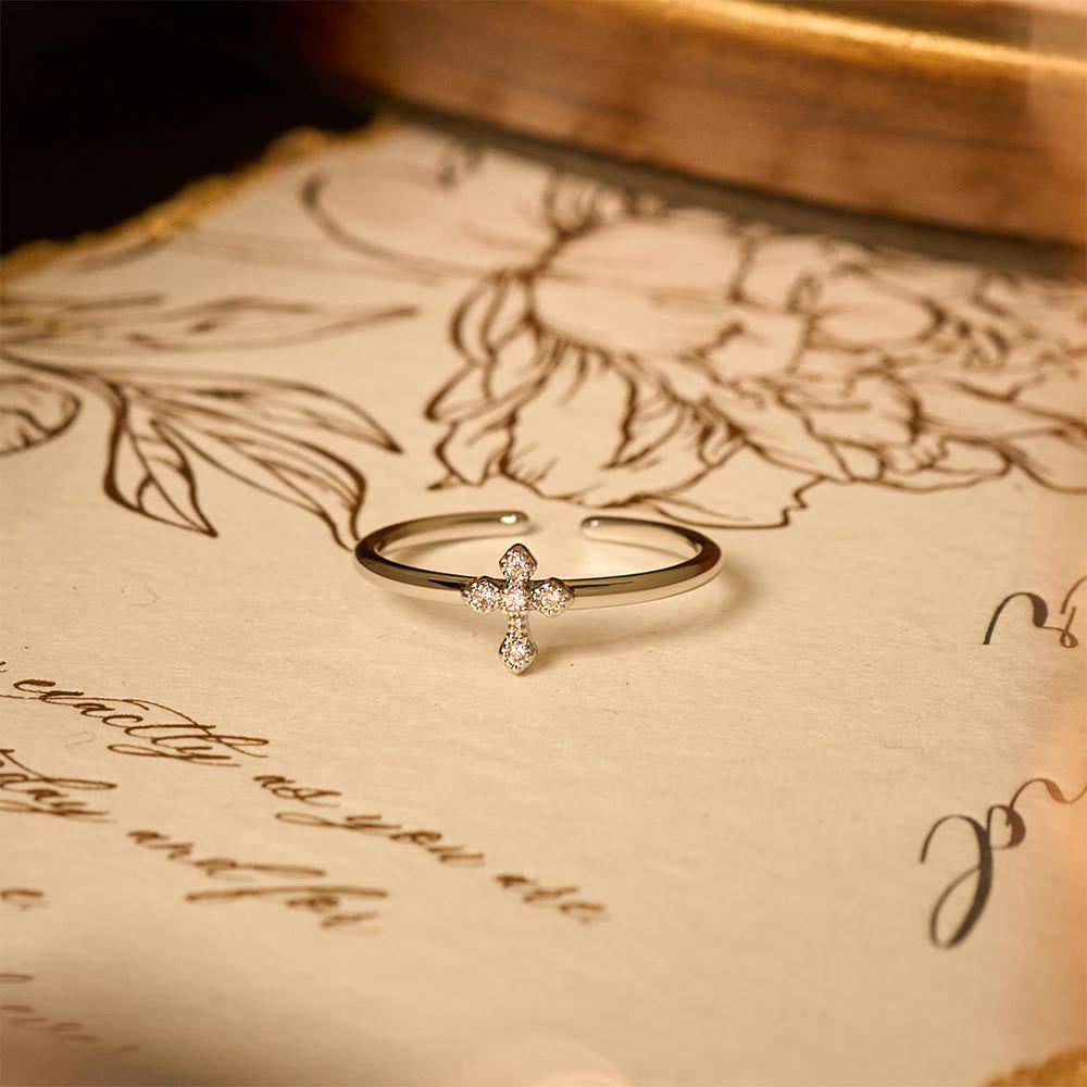 Zircon-Encrusted Cross Ring