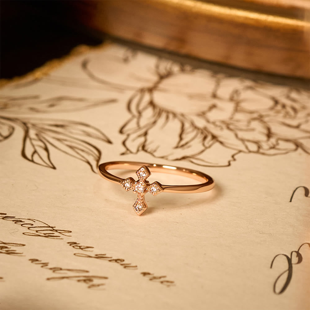 Zircon-Encrusted Cross Ring