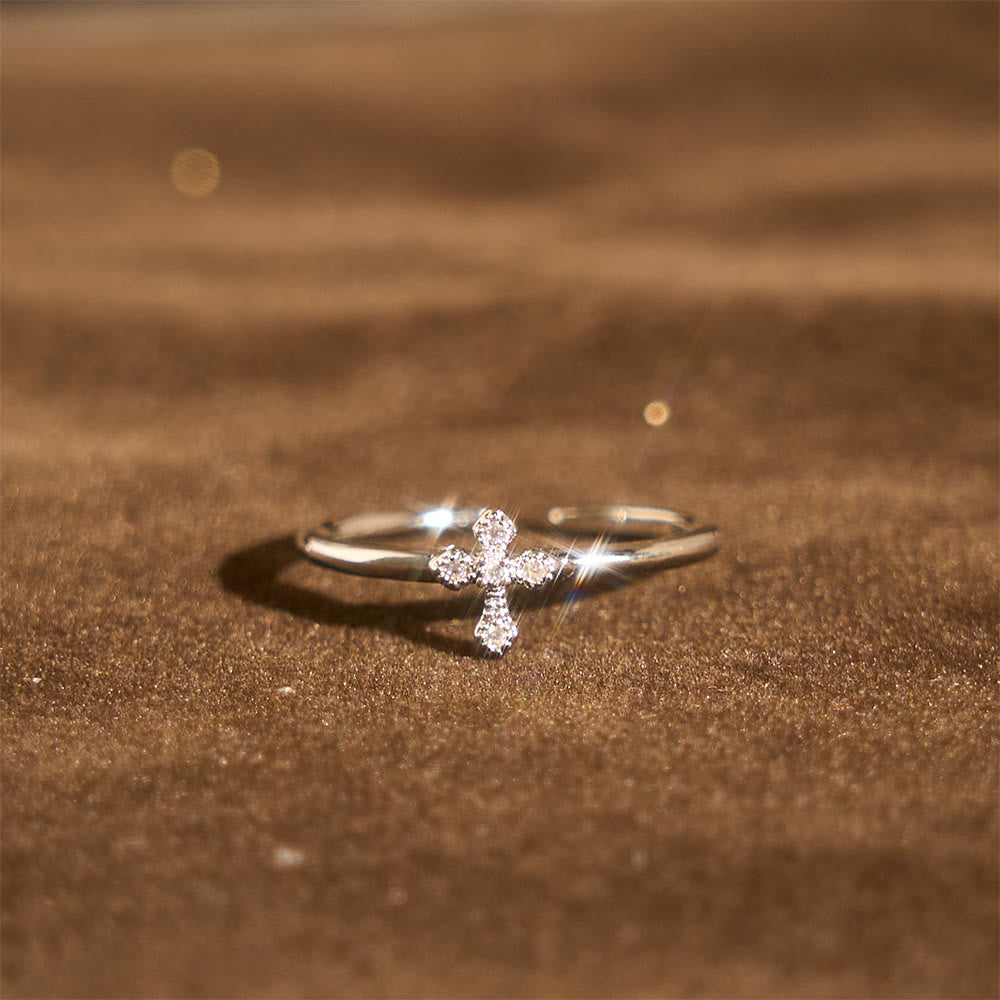 Zircon-Encrusted Cross Ring