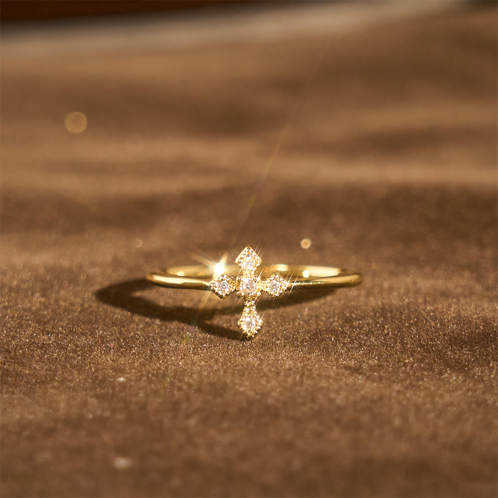 Zircon-Encrusted Cross Ring