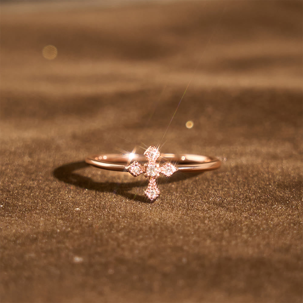 Zircon-Encrusted Cross Ring