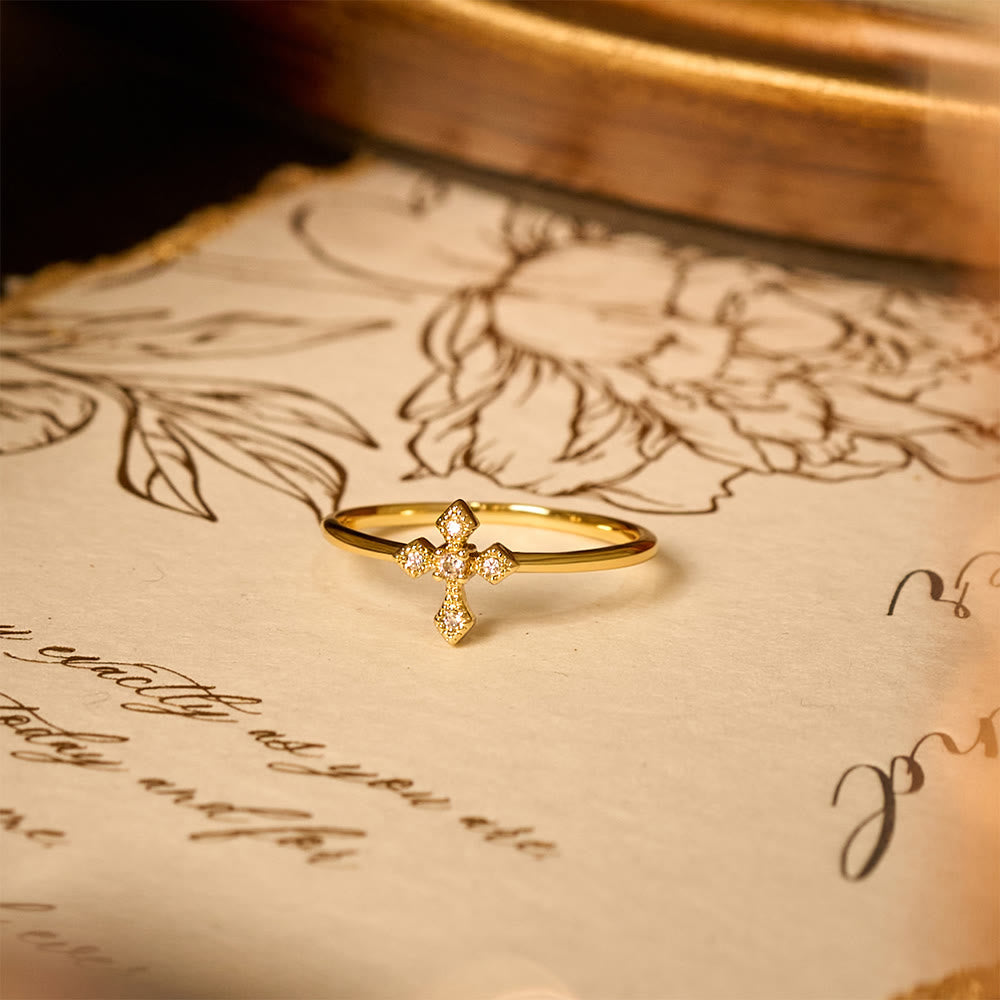 Zircon-Encrusted Cross Ring
