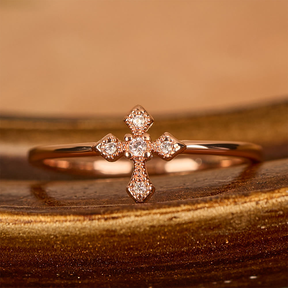 Zircon-Encrusted Cross Ring