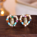 Heart-Shaped Our Lady Stud Earrings