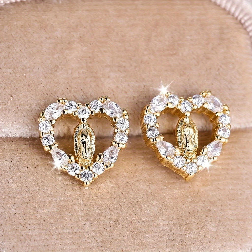 Heart-Shaped Our Lady Stud Earrings
