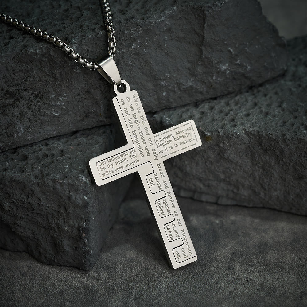 Modern Tri-Color Lord's Prayer Cross Necklace