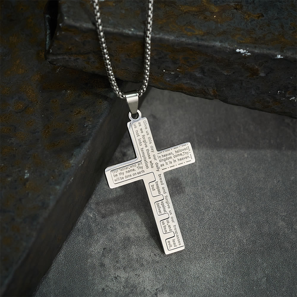 Modern Tri-Color Lord's Prayer Cross Necklace