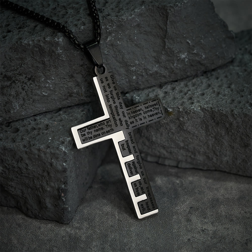 Modern Tri-Color Lord's Prayer Cross Necklace