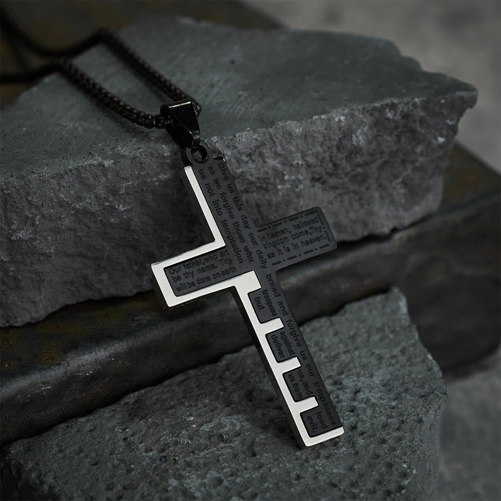 Modern Tri-Color Lord's Prayer Cross Necklace