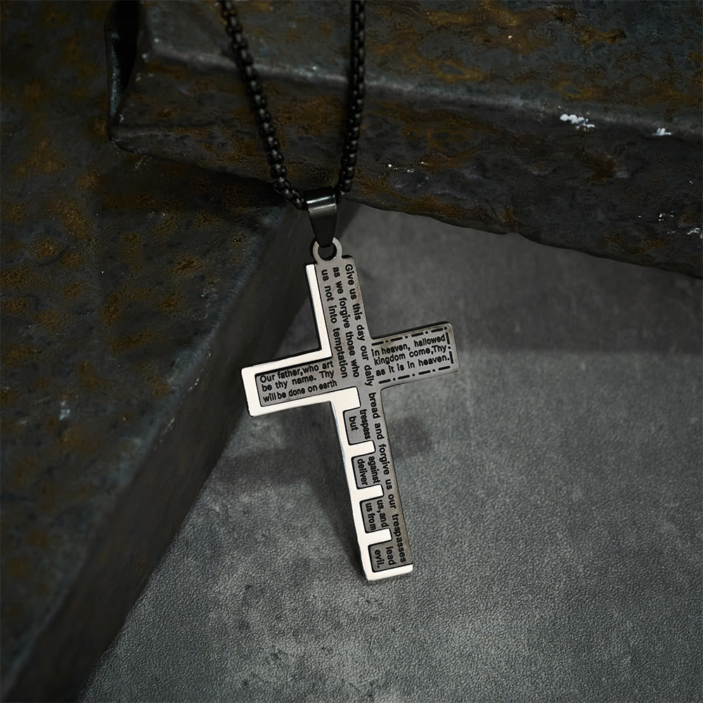 Modern Tri-Color Lord's Prayer Cross Necklace