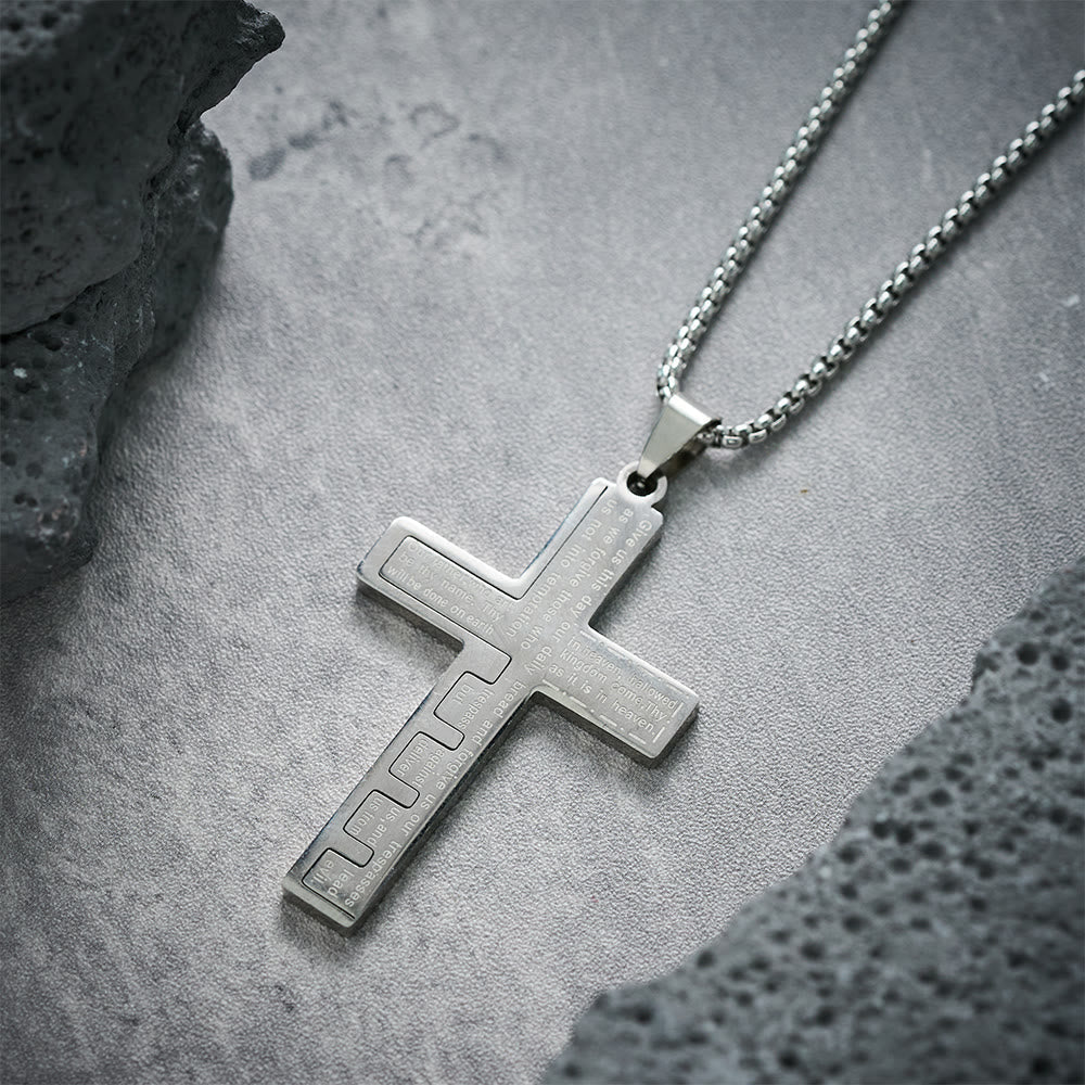 Modern Tri-Color Lord's Prayer Cross Necklace