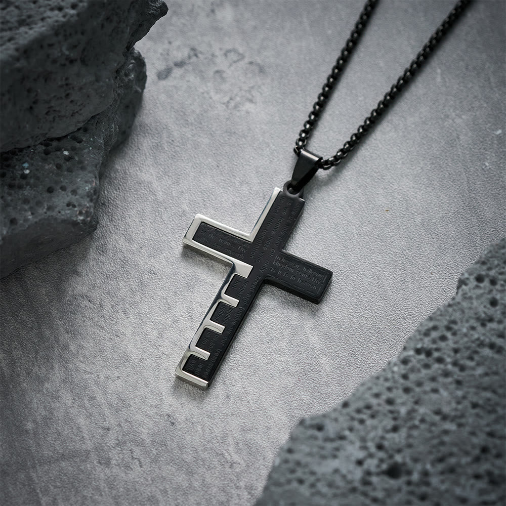 Modern Tri-Color Lord's Prayer Cross Necklace