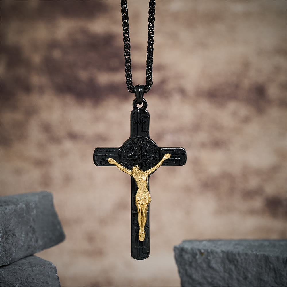 Classic Retro Style Crucifix St. Benedict Medal Protection Pendant