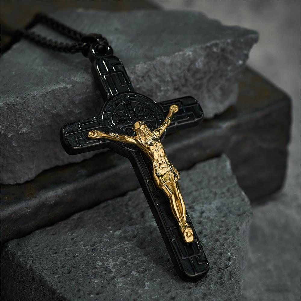 Classic Retro Style Crucifix St. Benedict Medal Protection Pendant