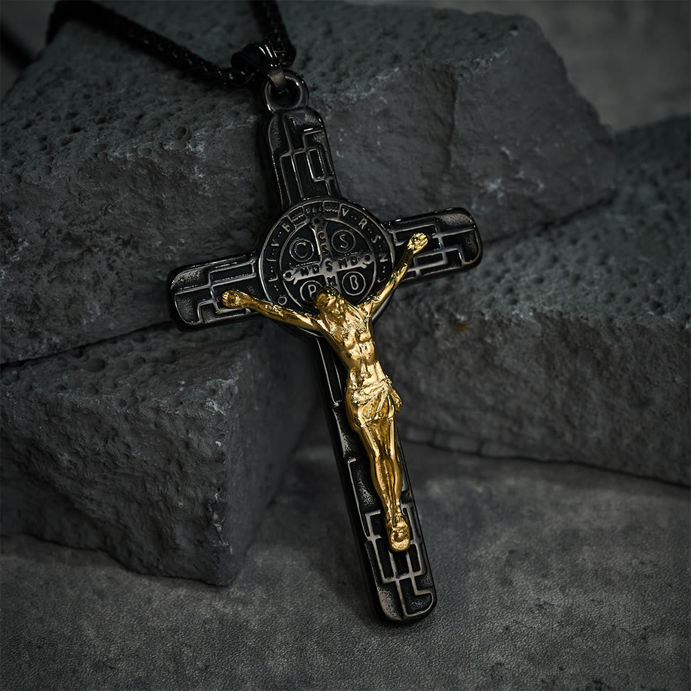 Classic Retro Style Crucifix St. Benedict Medal Protection Pendant