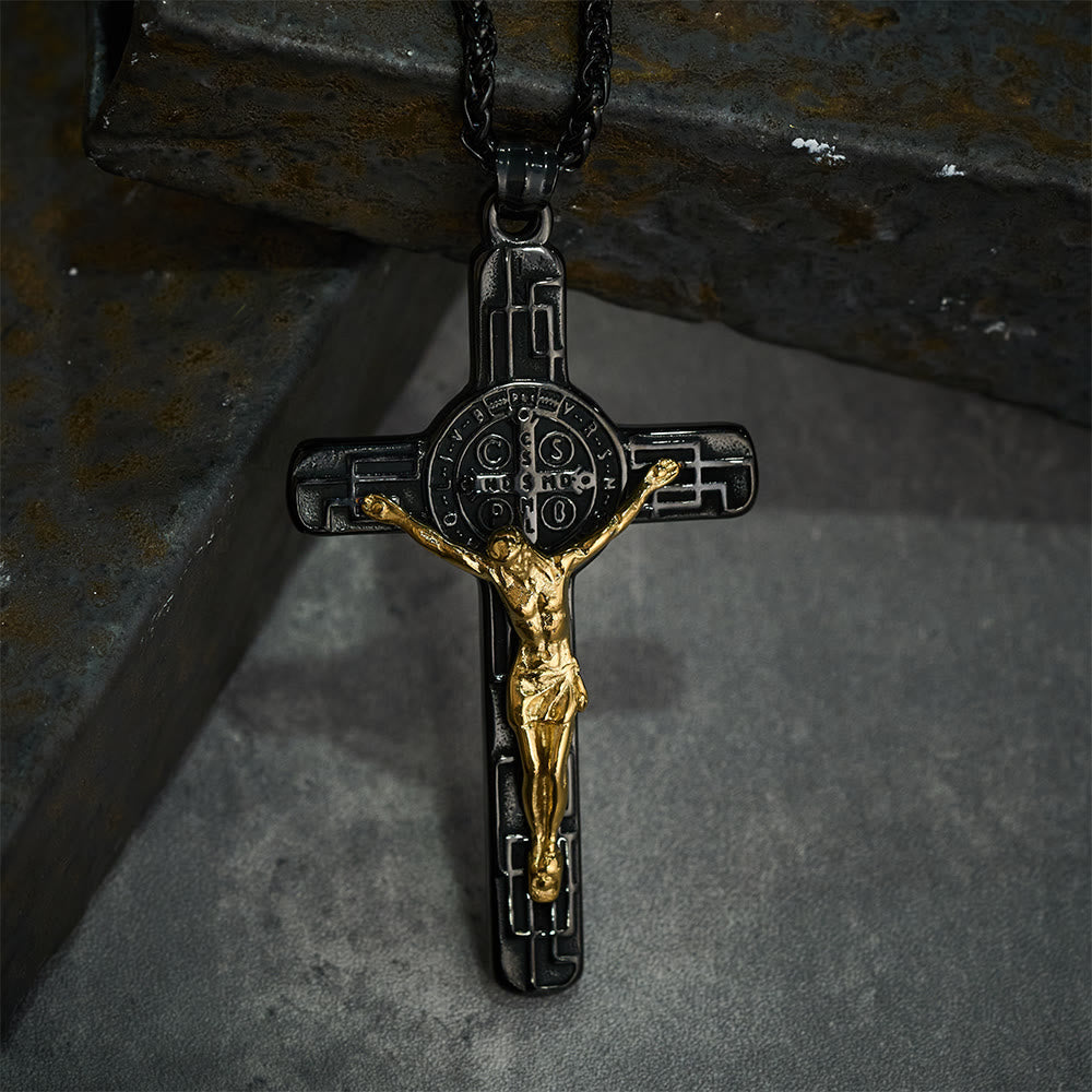 Classic Retro Style Crucifix St. Benedict Medal Protection Pendant
