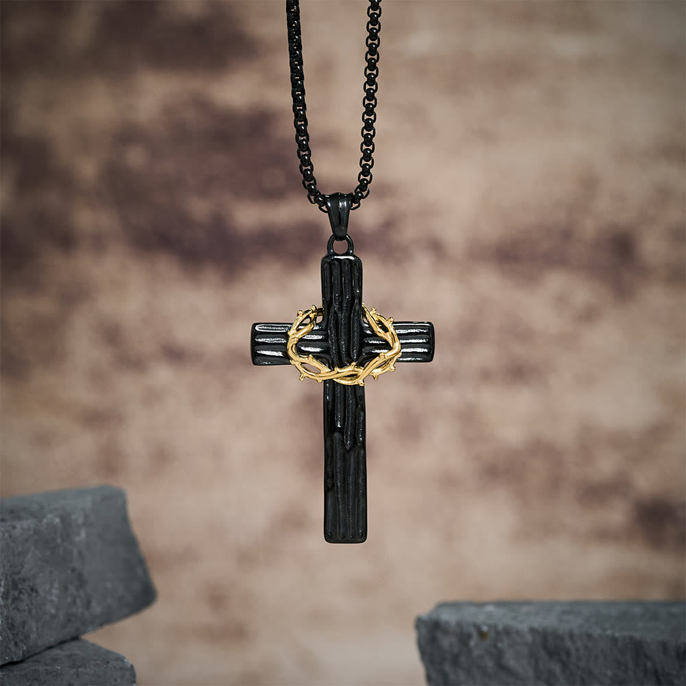 Modern Style Jesus Crown Of Thorns Cross Sacred Protection Pendant