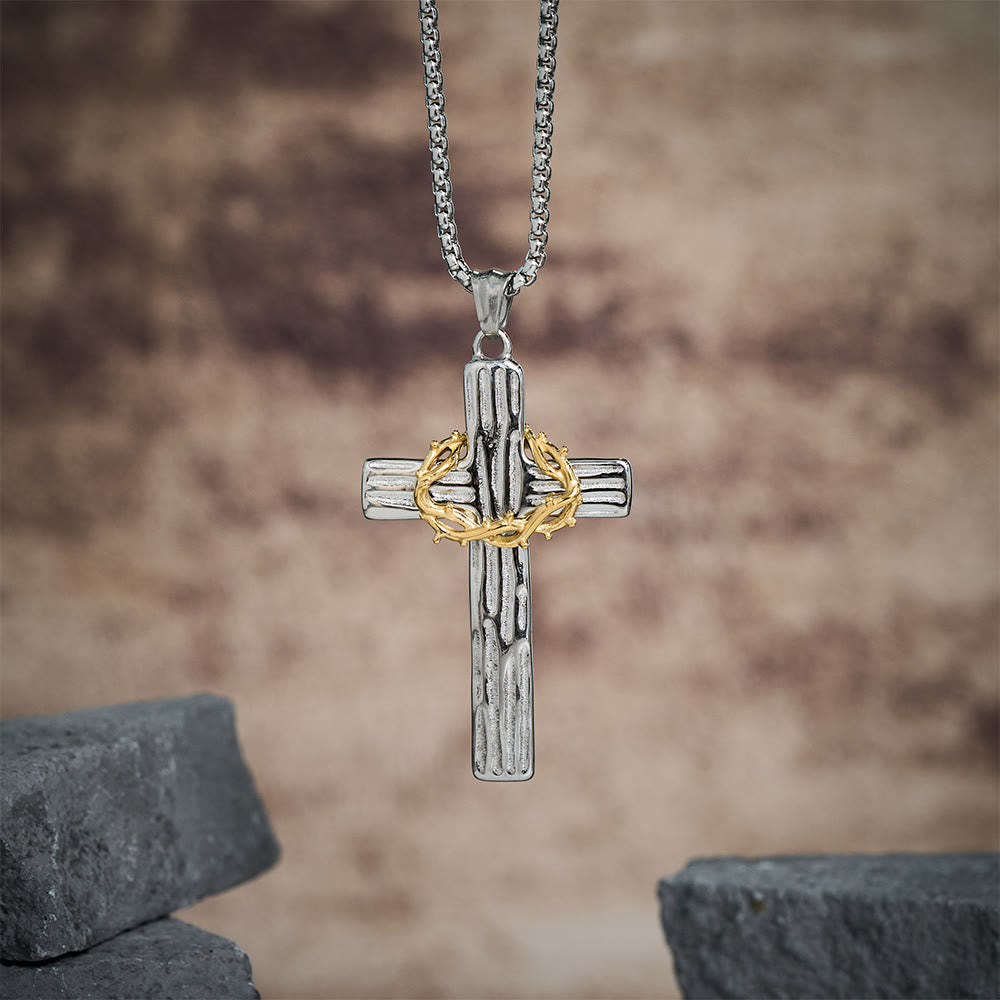 Modern Style Jesus Crown Of Thorns Cross Sacred Protection Pendant