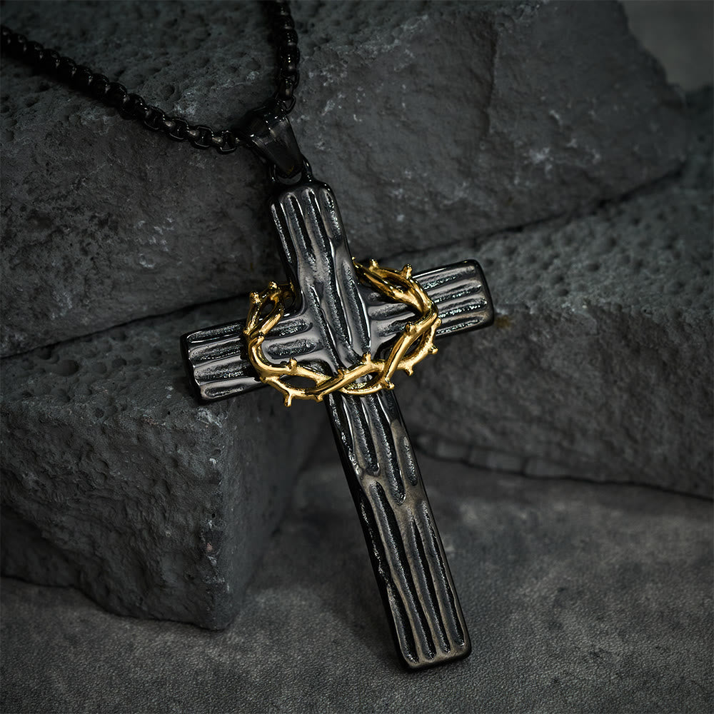 Modern Style Jesus Crown Of Thorns Cross Sacred Protection Pendant