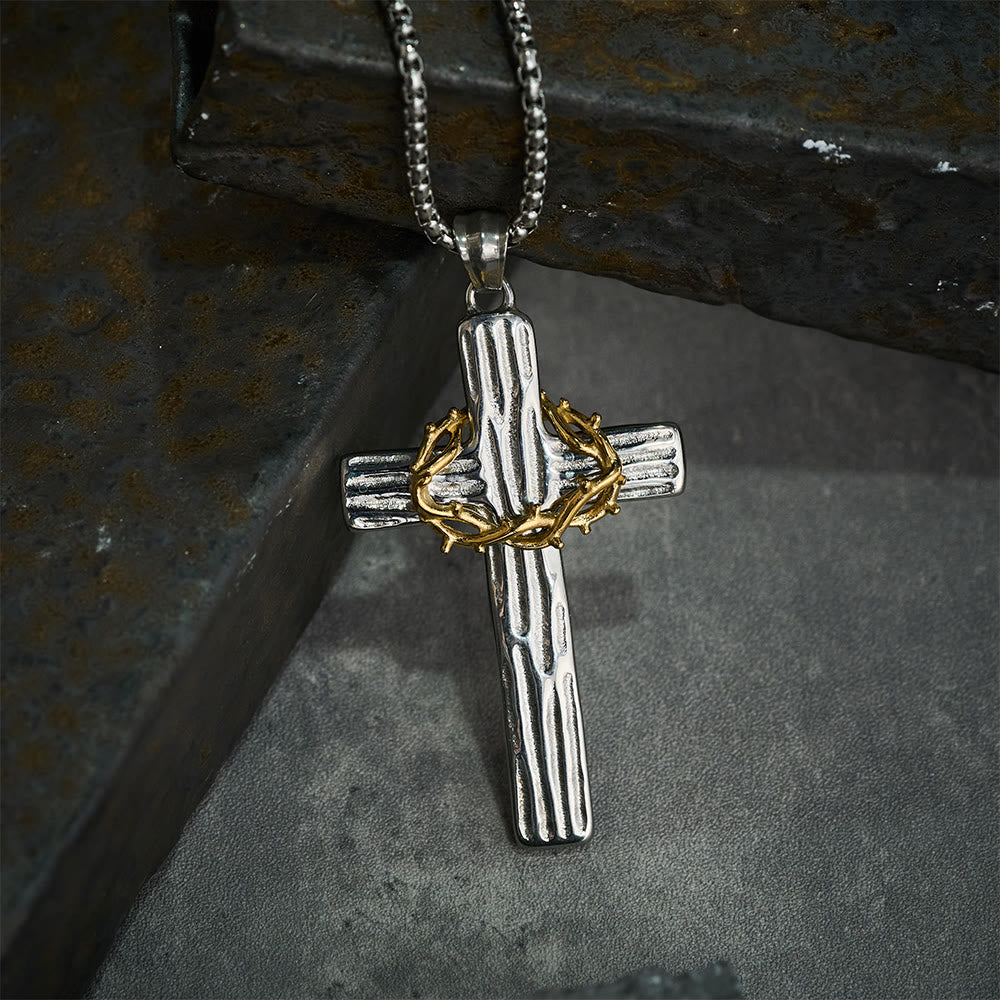 Modern Style Jesus Crown Of Thorns Cross Sacred Protection Pendant