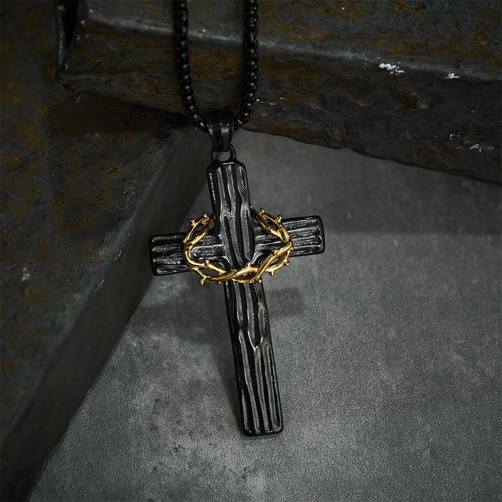 Modern Style Jesus Crown Of Thorns Cross Sacred Protection Pendant