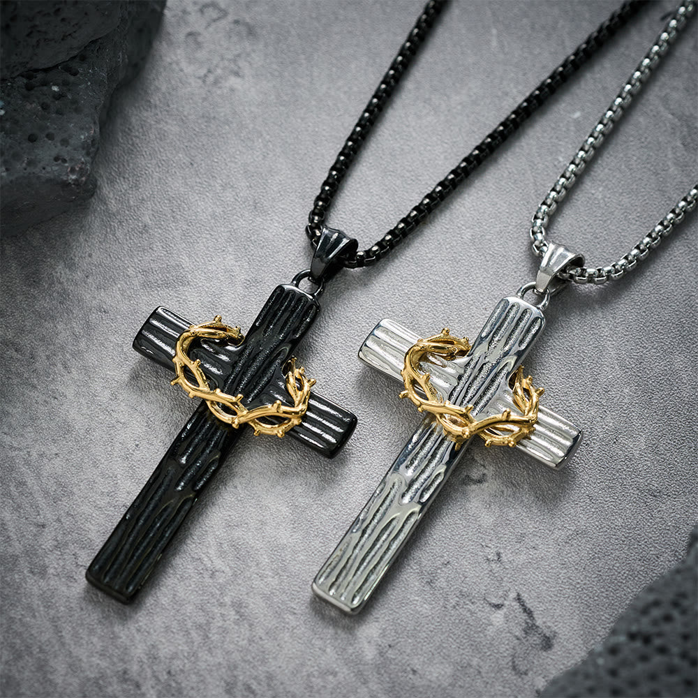 Modern Style Jesus Crown Of Thorns Cross Sacred Protection Pendant