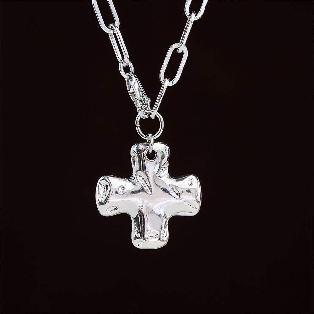 Minimalist Cross Paperclip Link Chain Necklace