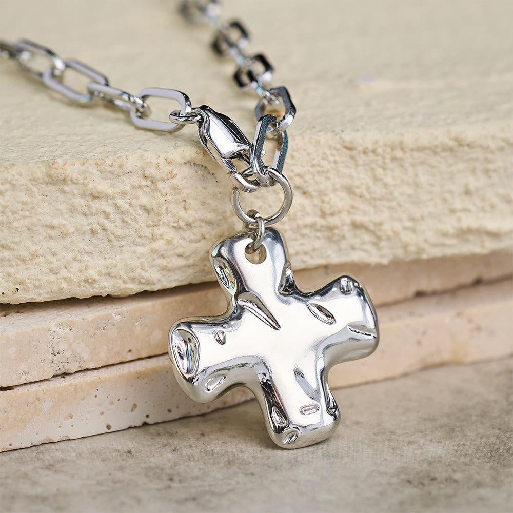 Minimalist Cross Paperclip Link Chain Necklace