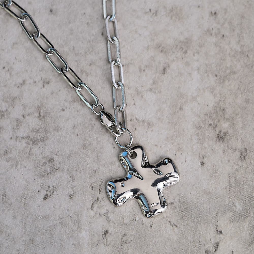Minimalist Cross Paperclip Link Chain Necklace