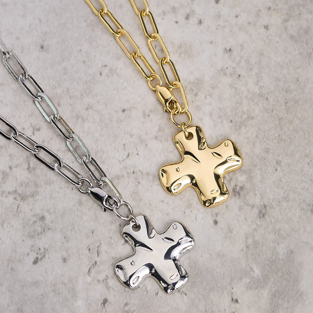 Minimalist Cross Paperclip Link Chain Necklace